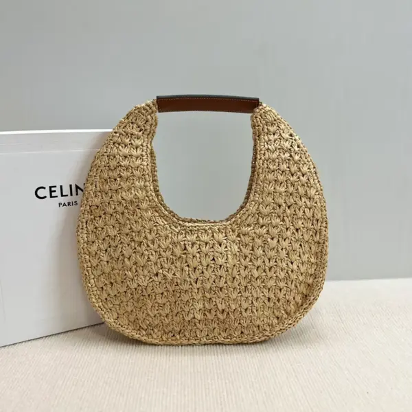 高仿CELINE-賽琳 手工編織牛皮革包邊植物材料手袋-112772