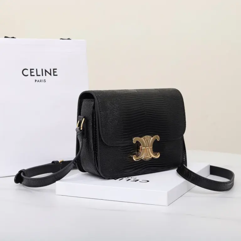高仿CELINE-賽琳 圓鼻巨蜥皮革TRIOMPHE鎖扣斜挎包-188424