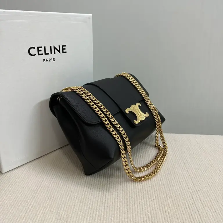 高仿CELINE-賽琳 經典TRIOMPHE牛皮革斜挎包 - 金色飾面多功能收納-115853
