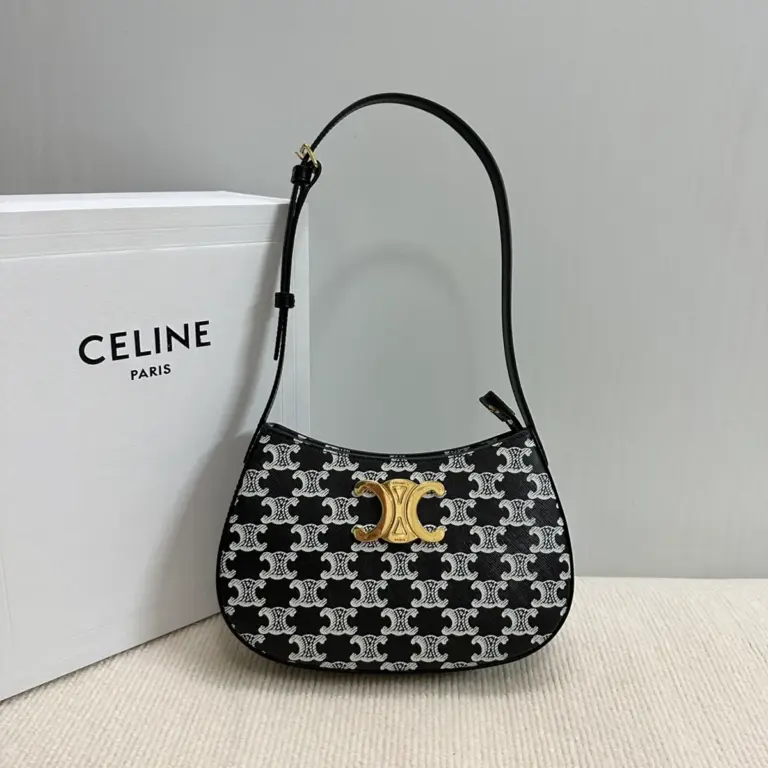高仿CELINE-賽琳 標誌印花牛皮革包邊斜挎包-115702