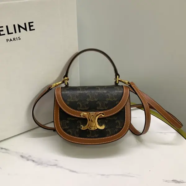高仿CELINE-賽琳 迷你手袋 - TRIOMPHE金屬扣飾牛皮革包邊斜挎包-10K502