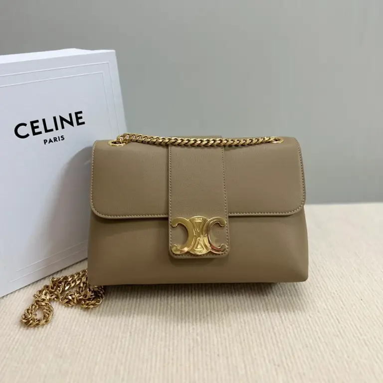 高仿CELINE-賽琳 經典TRIOMPHE牛皮革斜挎包 - 金色飾面多功能肩背包-115853