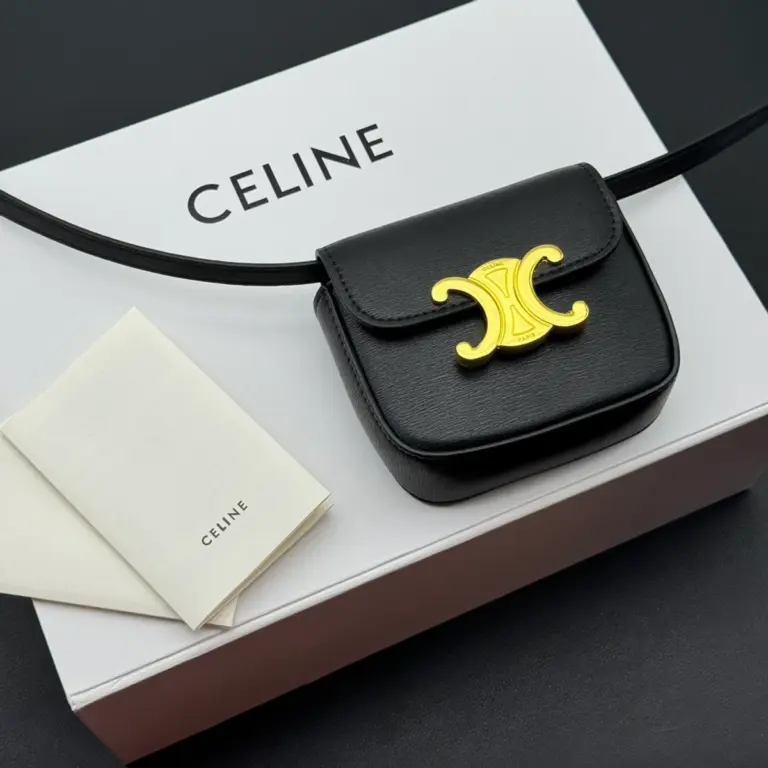 高仿CELINE-賽琳 金色TRIOMPHE按扣迷你牛皮手袋-10I513