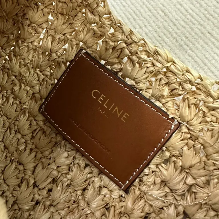 高仿CELINE-賽琳 手工編織牛皮革包邊植物材料手袋-112772
