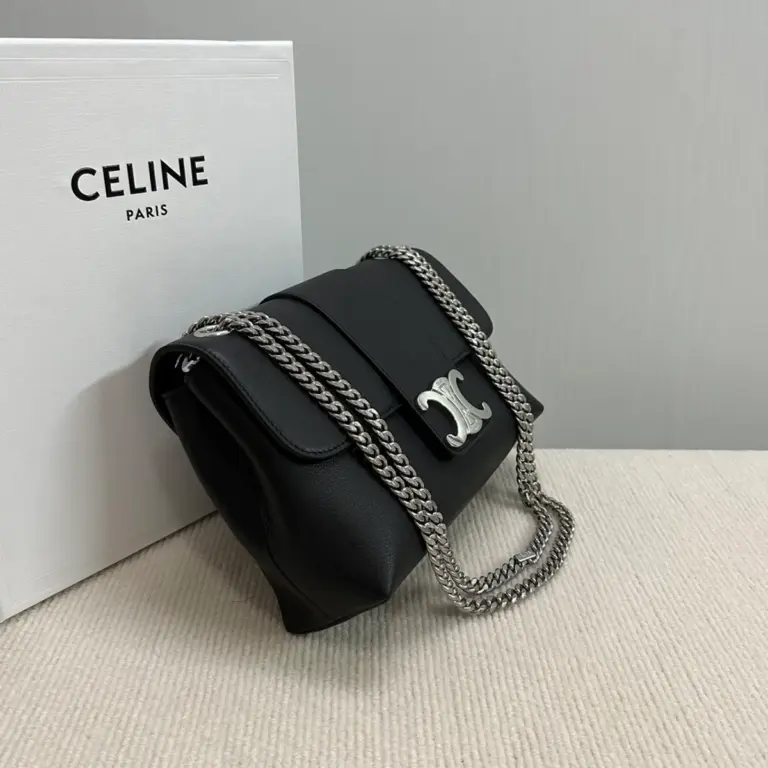 高仿CELINE-賽琳 經典TRIOMPHE牛皮革斜挎包 - 銀色飾面多功能肩背包-115853