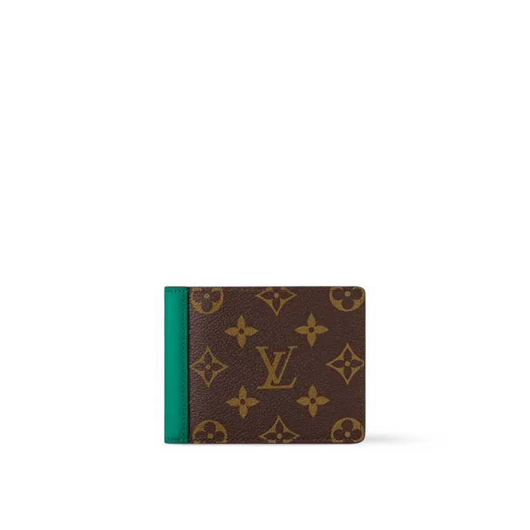 高仿LV Multiple钱包 - Monogram Macassar帆布女士短款钱夹 绿色款-M12836
