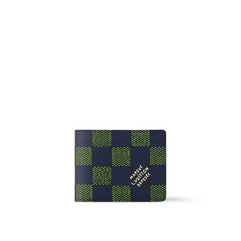 高仿包包LV Damier Heritage Multiple 男士錢包 - 藍綠色塗層帆布短夾-N00142