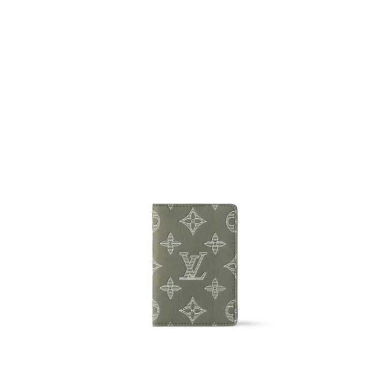 高仿LV Monogram Shadow壓花小牛皮萬用錢包 - Olive綠色時尚名片夾多功能設計-M12501