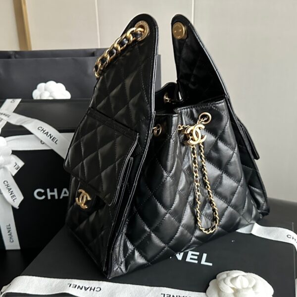 Chanel 25C 抽繩嬉皮包（Hobo包）黑金 AS5293 小號 正品皮 Chanel 25C 抽繩嬉皮包