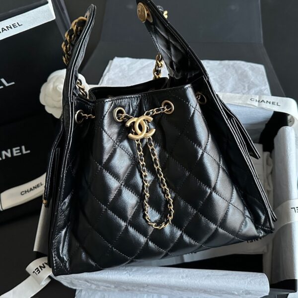 Chanel 25C 抽繩嬉皮包（Hobo包）黑金 AS5293 小號 正品皮 Chanel 25C 抽繩嬉皮包