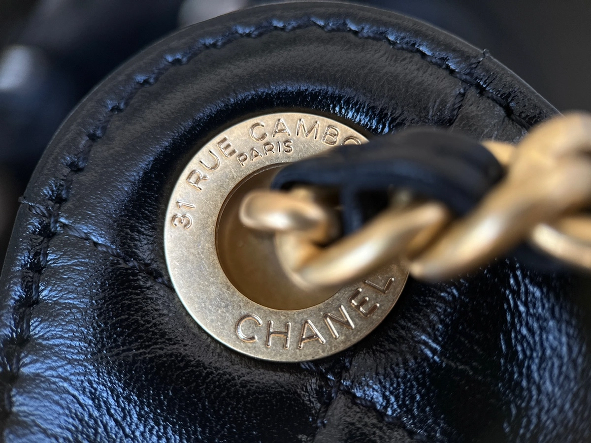 Chanel 25C 抽繩嬉皮包（Hobo包）黑金 大號 正品皮 Chanel 25C 抽繩嬉皮包