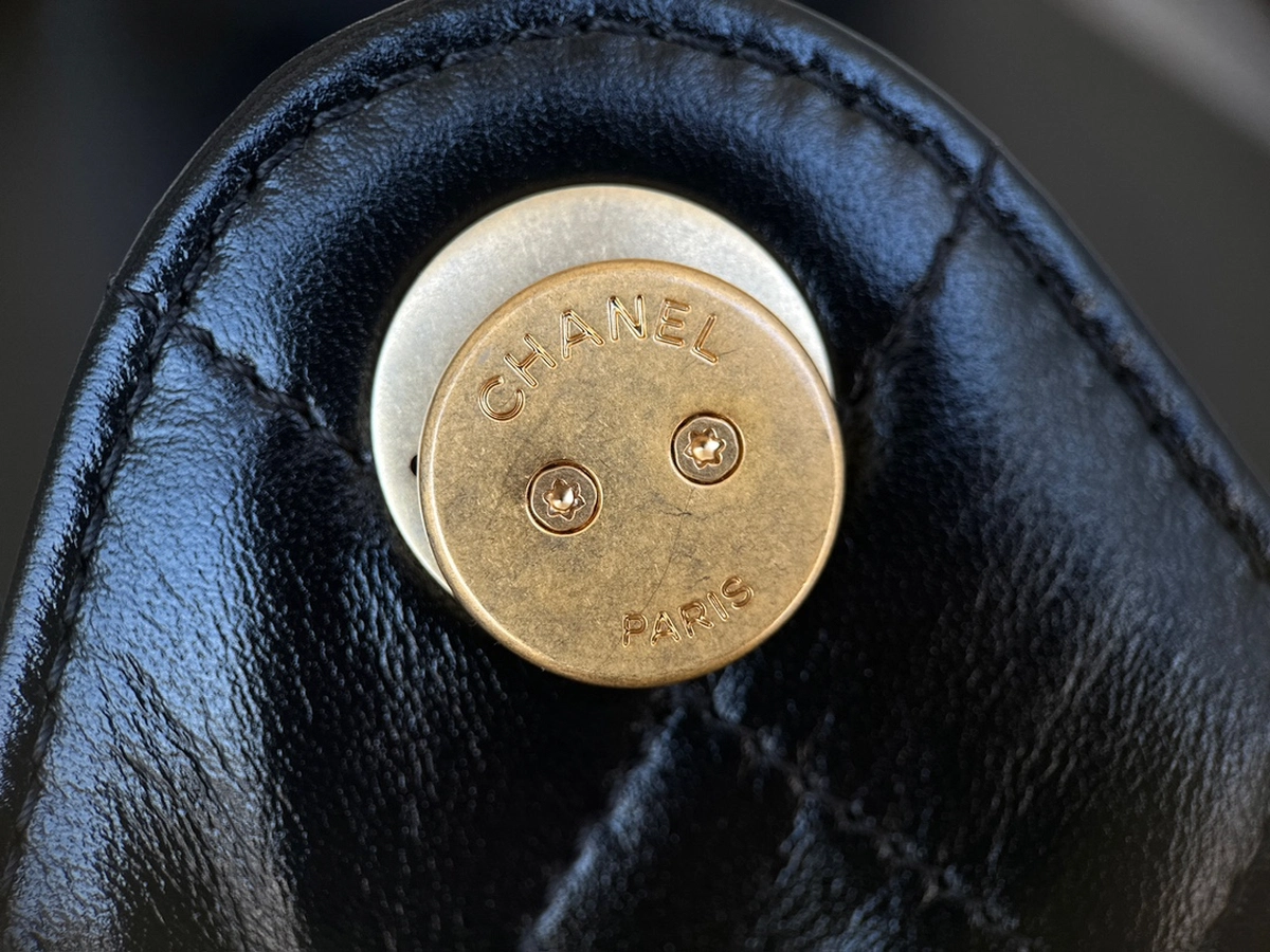 Chanel 25C 抽繩嬉皮包（Hobo包）黑金 大號 正品皮 Chanel 25C 抽繩嬉皮包