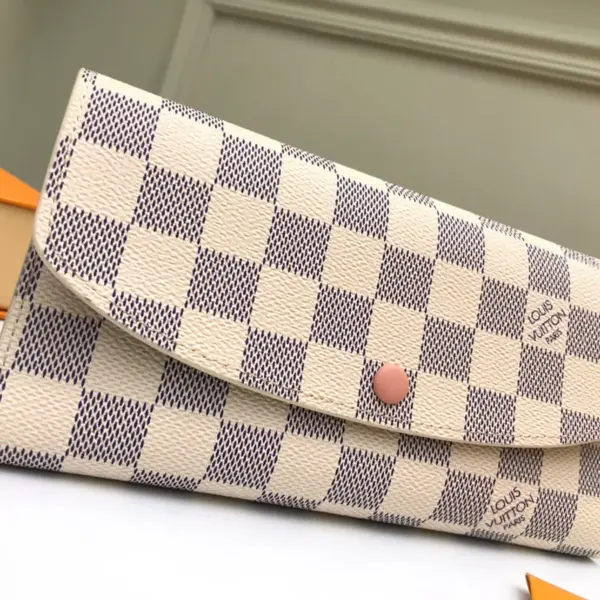 高仿LV Emilie钱夹 | Damier Azur帆布芭蕾粉女士钱包 多功能信用卡夹层-N41625