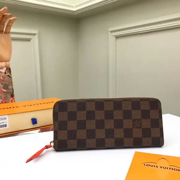 高仿LV Clémence 錢包 | Damier Ebene帆布拼接彩色粒面牛皮 多功能拉鏈錢包-N60534