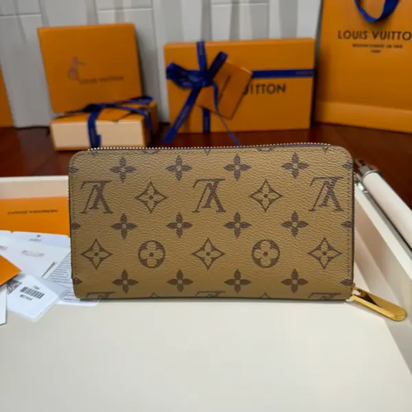 高仿LV Monogram Reverse帆布拉链长夹钱包 - 女士多功能经典款-M82444