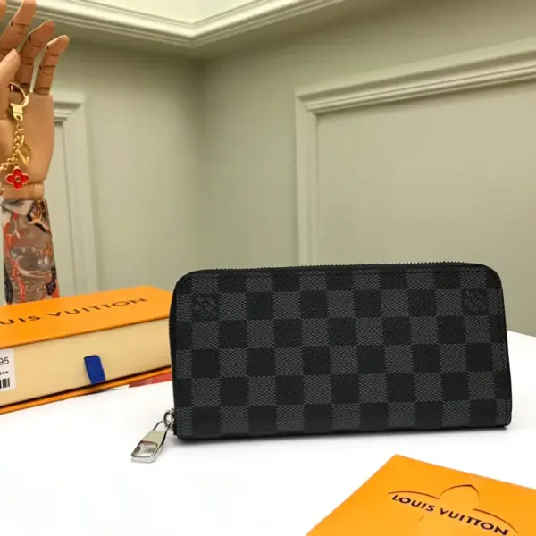 高仿LV Damier Graphite男士直式拉链钱包 - 多功能商务短夹长夹两用-N63095