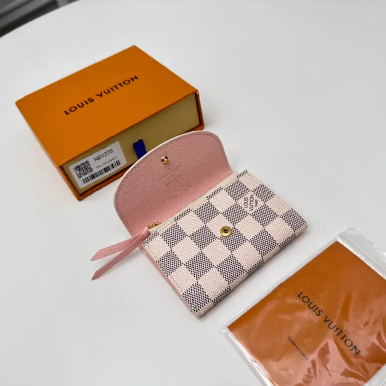 高仿LV Rosalie零錢包 | Damier Azur帆布玫瑰粉款 輕奢收納配件-N61276