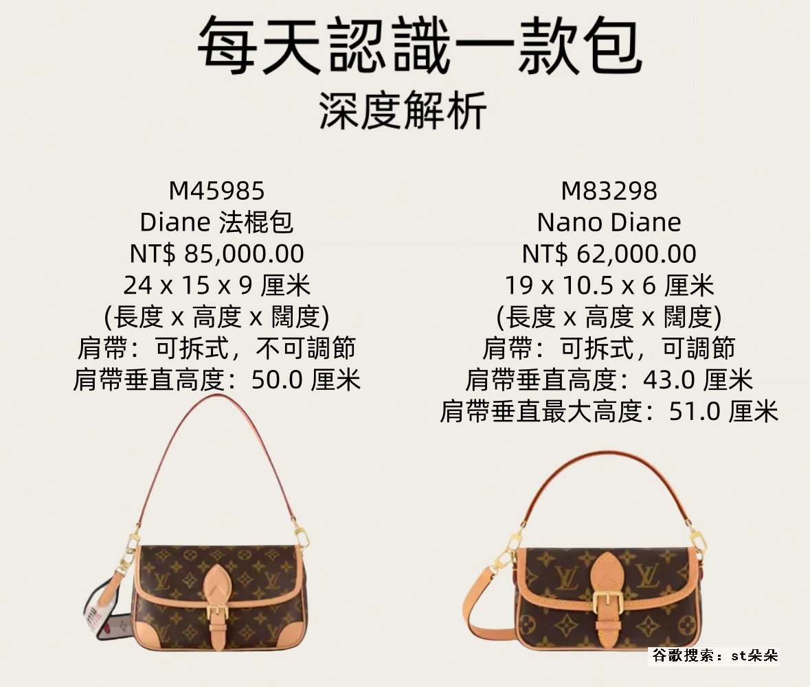 高仿包包—高仿LV Diane 法棍包 深度測評+穿搭建議(M45985)-st朵朵 25 高仿包包 高仿包包 LV 法棍包-詳細介紹 尺寸對比