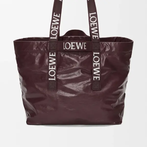 Loewe-羅意威 深酒紅紙紋牛皮革 Fold Shopper 購物袋