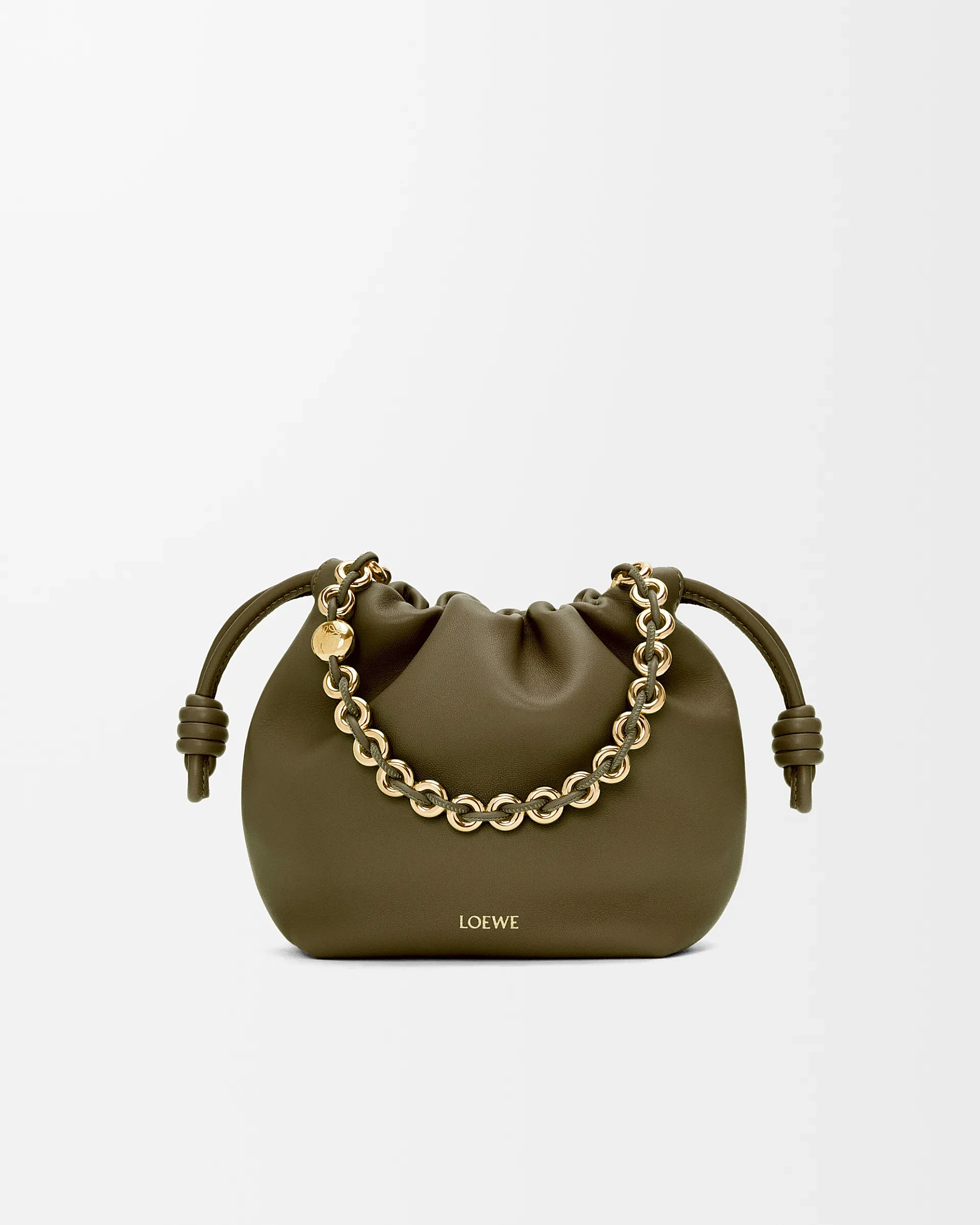 Loewe-羅意威 深卡其色迷你柔軟納帕羊皮革 Flamenco Purse 肩背包