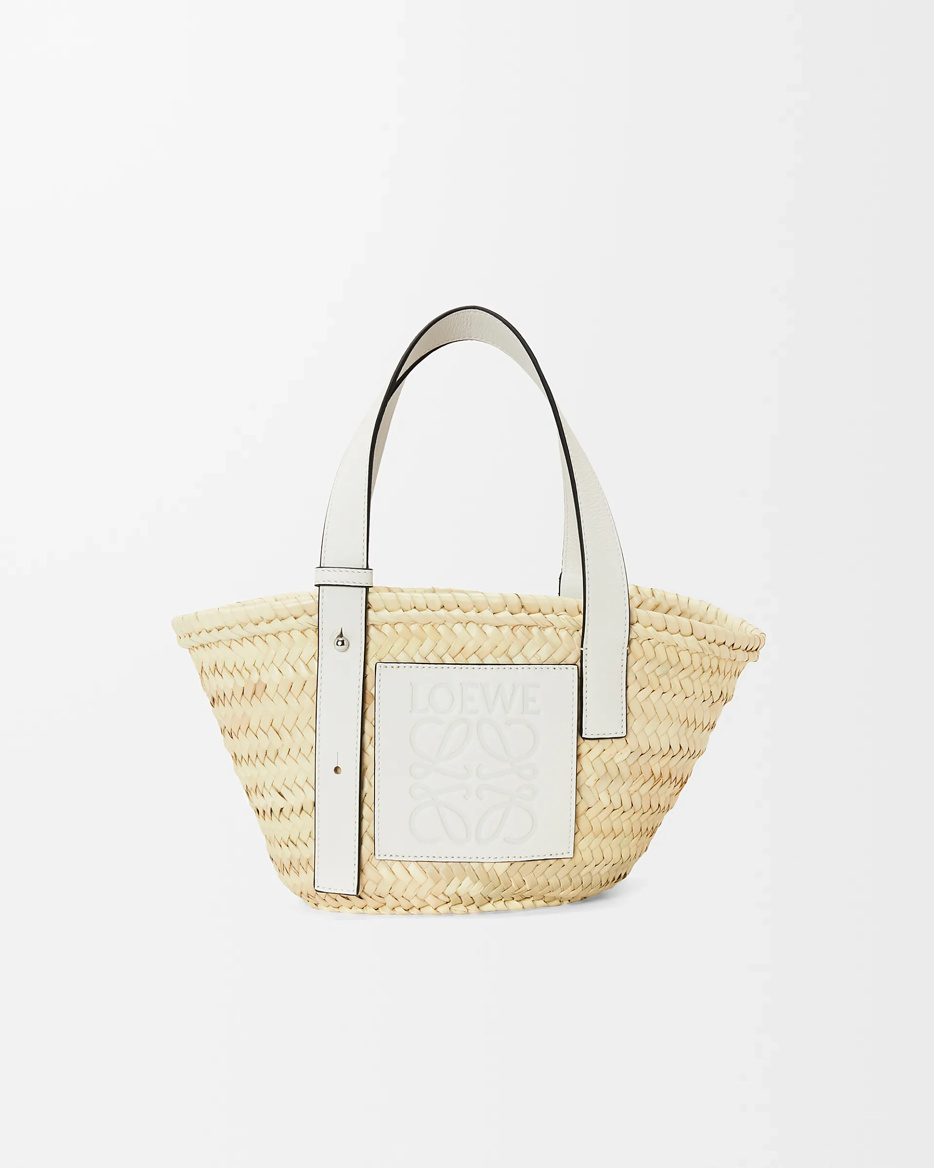 Loewe-羅意威 Basket 系列 自然色 / 白色小號棕櫚葉與牛皮革編織袋 1 Loewe-羅意威 Basket 系列 自然色 / 白色小號棕櫚葉與牛皮革編織袋