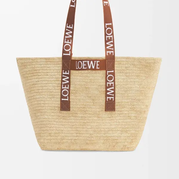 Loewe-羅意威 自然色 / 棕褐拉菲草 Fold Shopper 購物袋