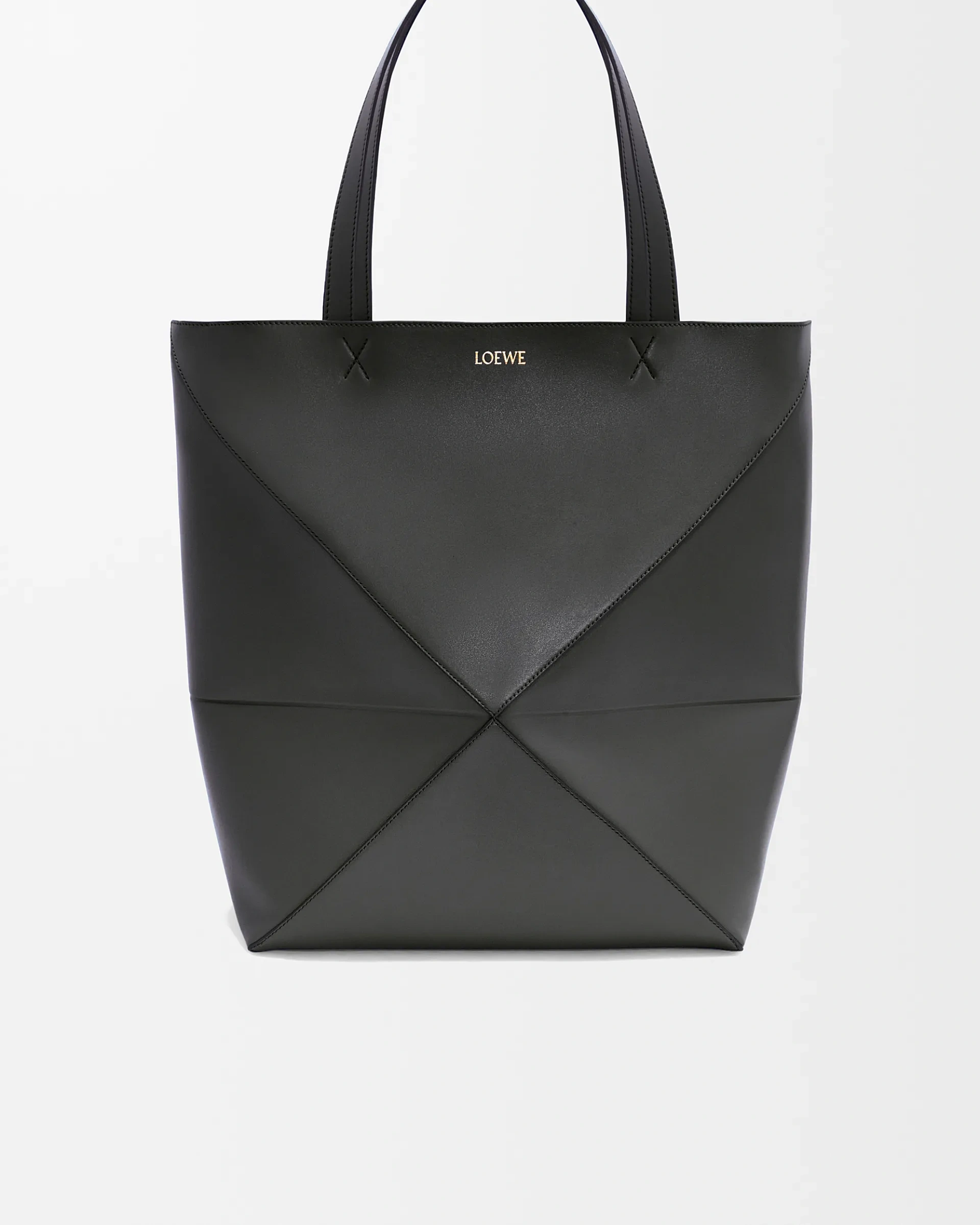 Loewe-羅意威 黑色超大號亮面牛皮革 Puzzle Fold 購物袋 1 Loewe-羅意威 黑色超大號亮面牛皮革 Puzzle Fold 購物袋