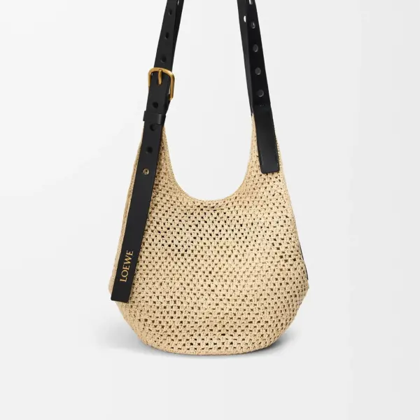 Loewe-羅意威 自然色小號拉菲草 Punch Hole Hobo 手拿包