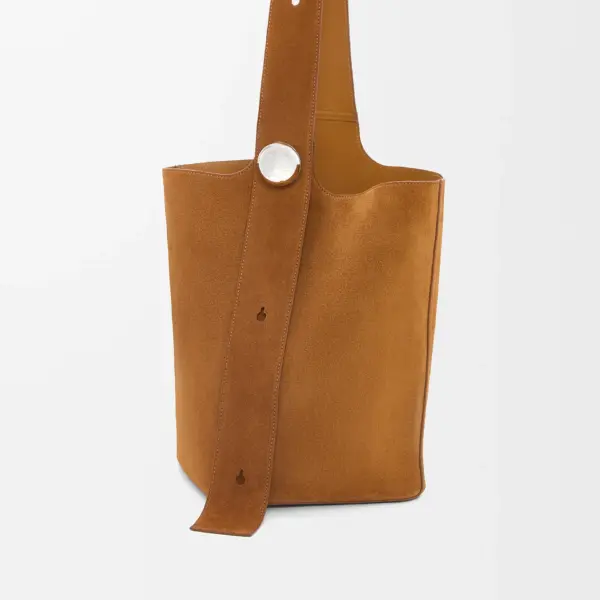 Loewe-羅意威 煙草色大號絨面牛皮革 Pebble Bucket 水桶肩背包