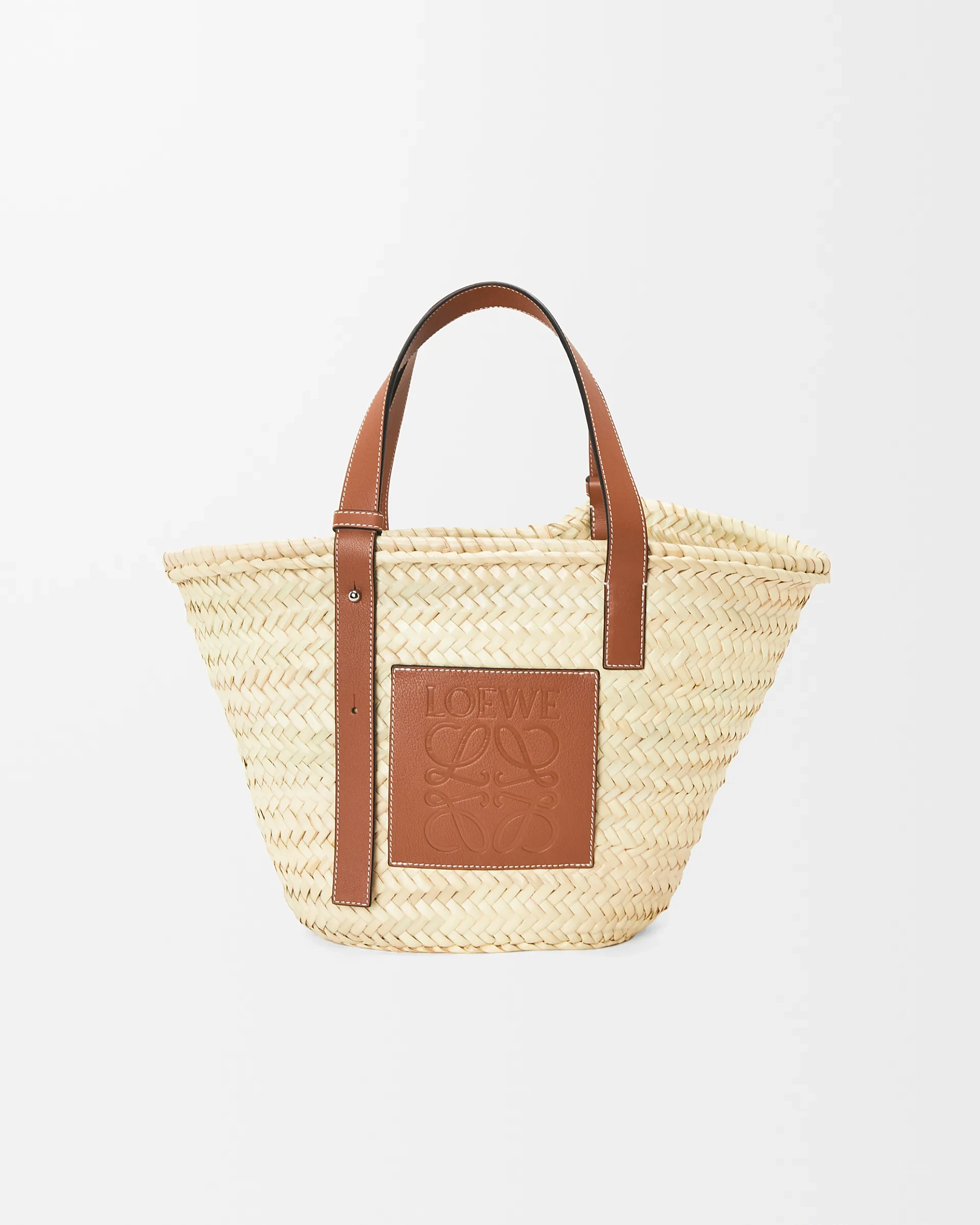Loewe-羅意威 Basket 系列 自然色 / 棕褐色中號棕櫚葉牛皮革編織袋 1 Loewe-羅意威 Basket 系列 自然色 / 棕褐色中號棕櫚葉牛皮革編織袋