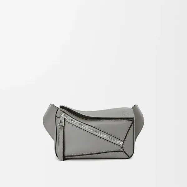 Loewe-羅意威 瀝青灰迷你經典牛皮革 Puzzle 腰包