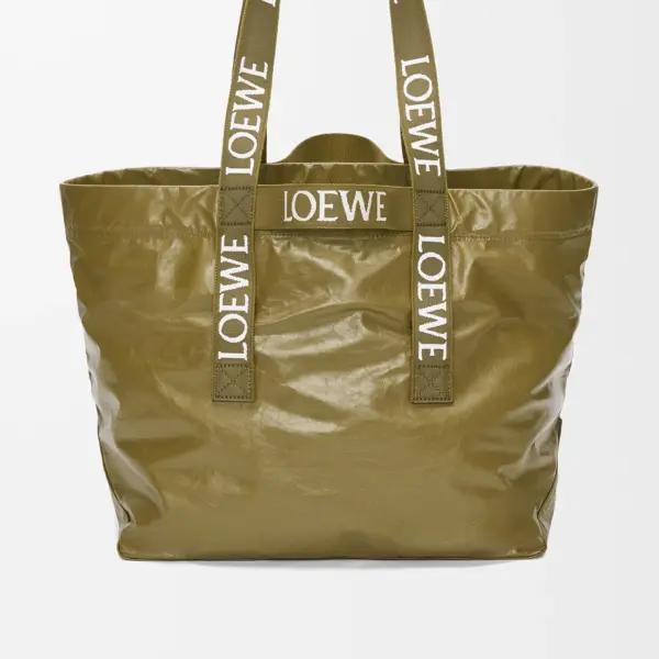 Loewe-羅意威 橄欖綠紙紋牛皮革 Fold Shopper 購物袋