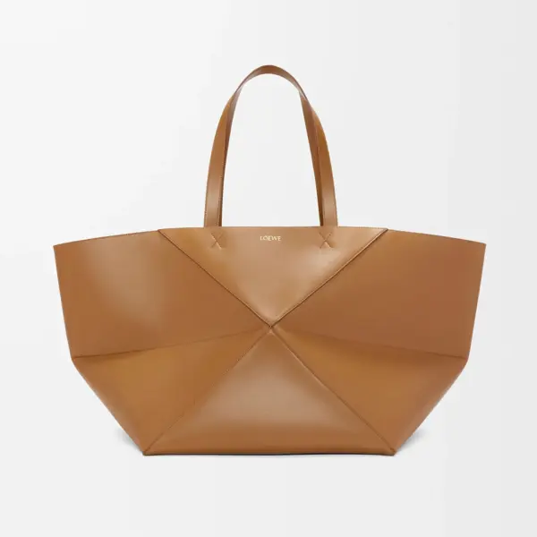 Loewe-羅意威 橡木棕特大號亮面牛皮革 Puzzle Fold 購物袋