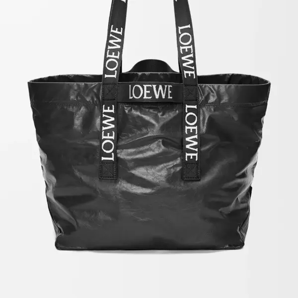 Loewe-羅意威 黑色紙紋牛皮革 Fold Shopper 購物袋