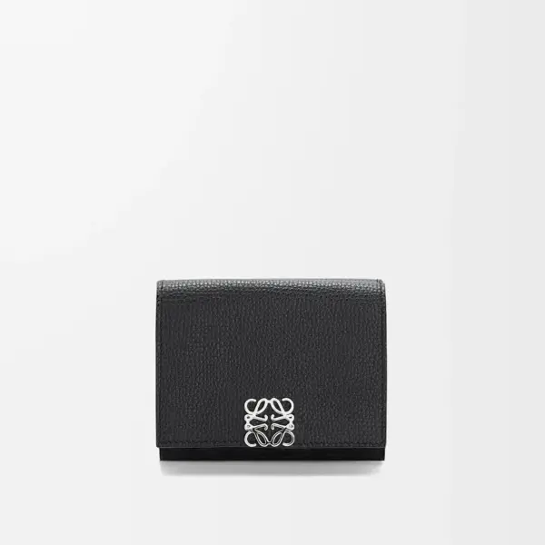 Loewe-羅意威 黑色鵝卵石紋牛皮革 Anagram 三折短夾