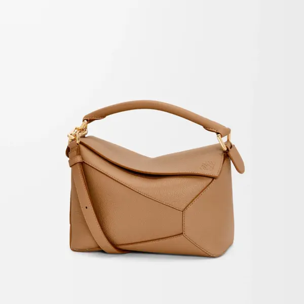 Loewe-羅意威 太妃糖色小號柔軟粒面牛皮革 Puzzle 肩背包