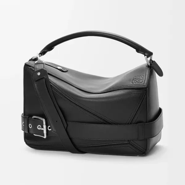 Loewe-羅意威 黑色大號亮面牛皮革 Puzzle Biker 手拿包
