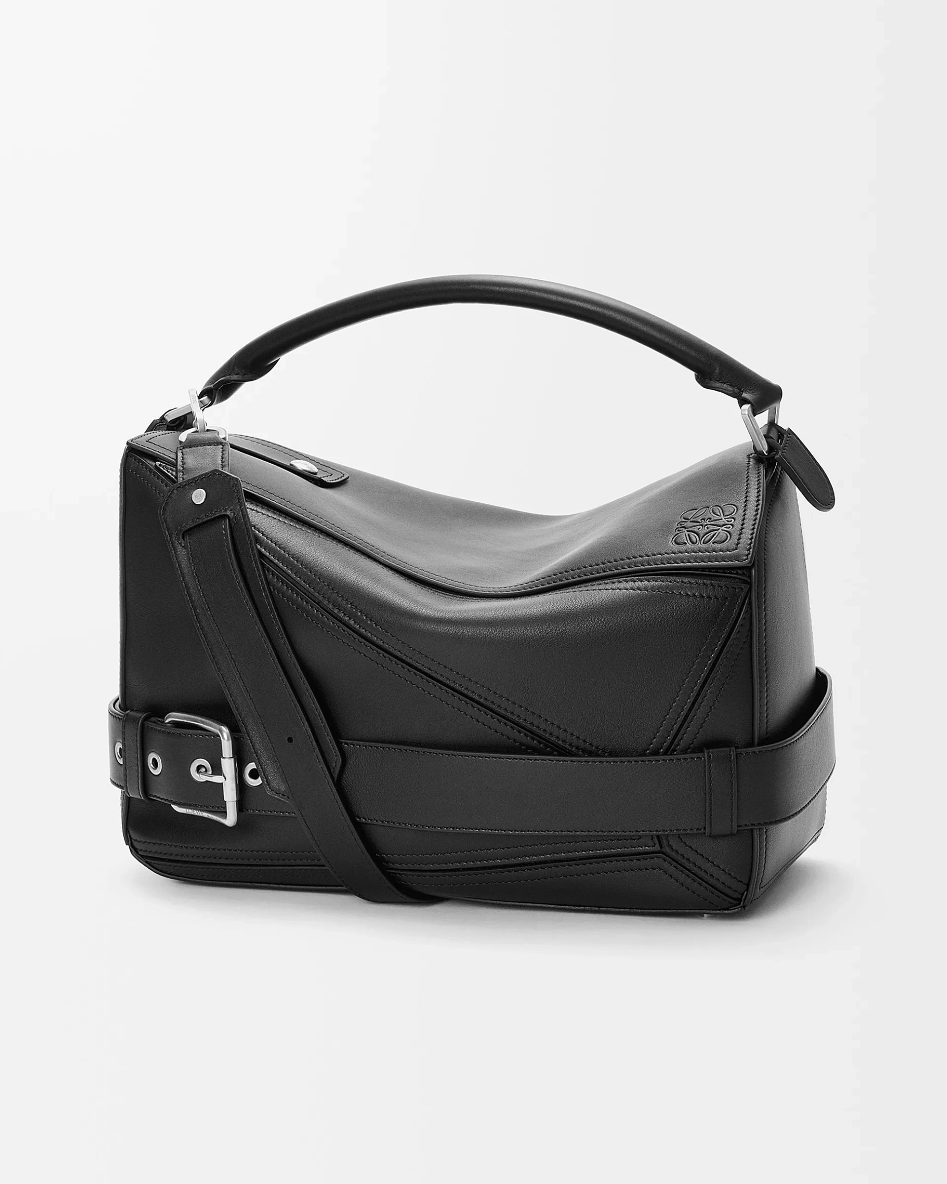 Loewe-羅意威 黑色大號亮面牛皮革 Puzzle Biker 手拿包 1 Loewe-羅意威 黑色大號亮面牛皮革 Puzzle Biker 手拿包