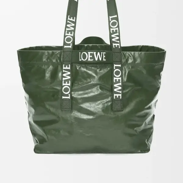 Loewe-羅意威 寶瓶綠紙紋牛皮革 Fold Shopper 購物袋