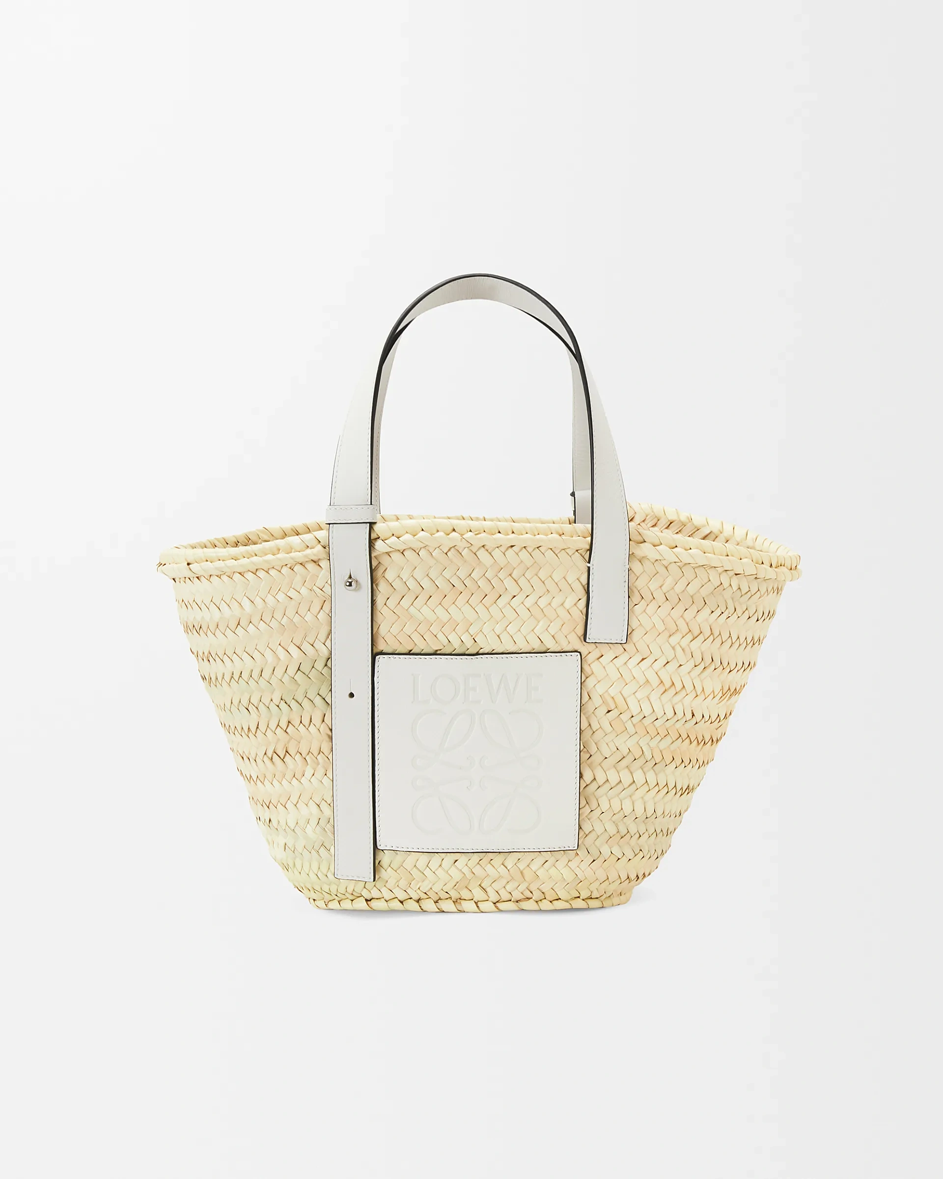 Loewe-羅意威 Basket 系列 自然色 / 白色中號棕櫚葉與牛皮革編織袋 1 Loewe-羅意威 Basket 系列 自然色 / 白色中號棕櫚葉與牛皮革編織袋
