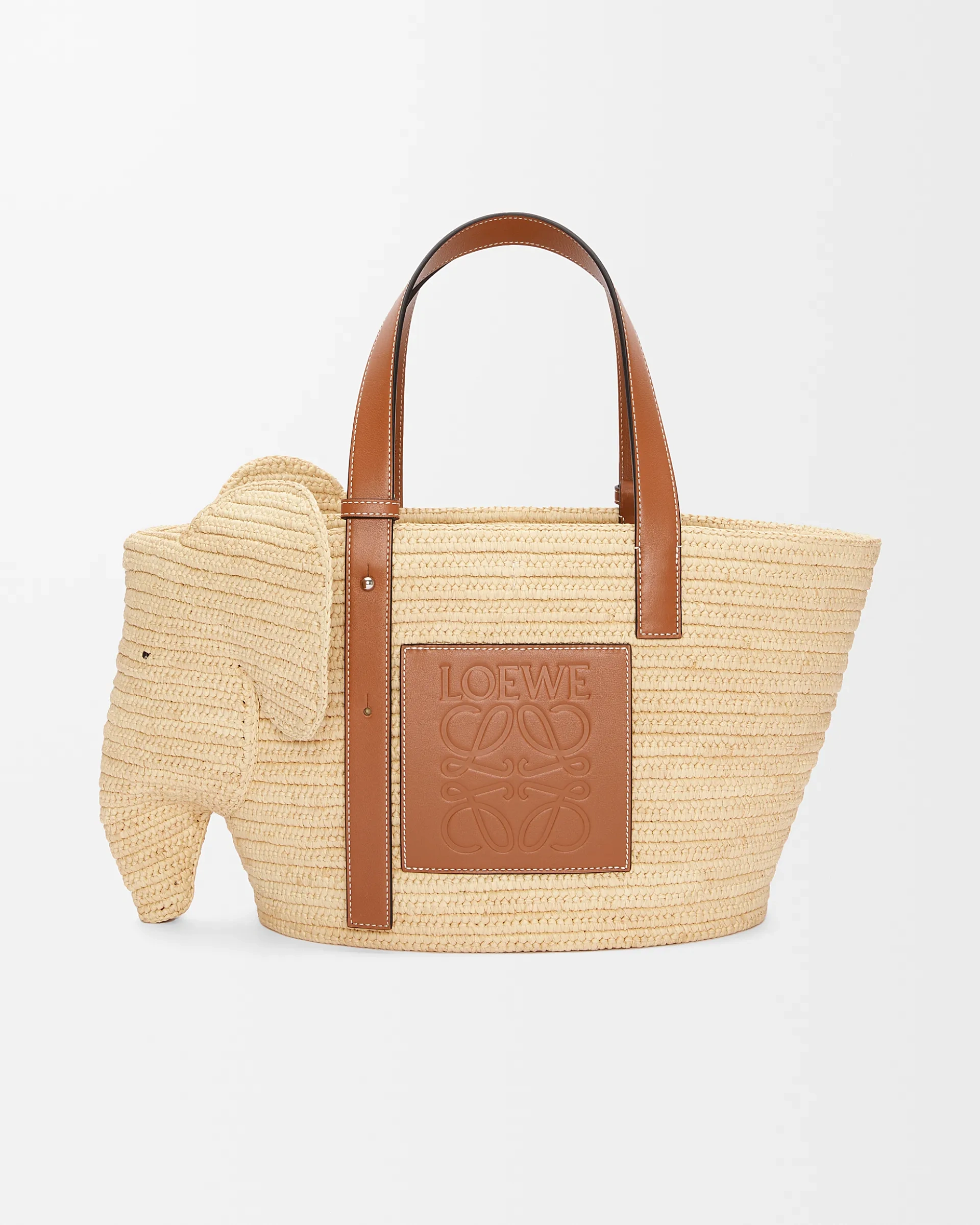 Loewe-羅意威 自然色 / 棕褐色拉菲草牛皮革小象 Basket 編織袋 1 Loewe-羅意威 自然色 / 棕褐色拉菲草牛皮革小象 Basket 編織袋