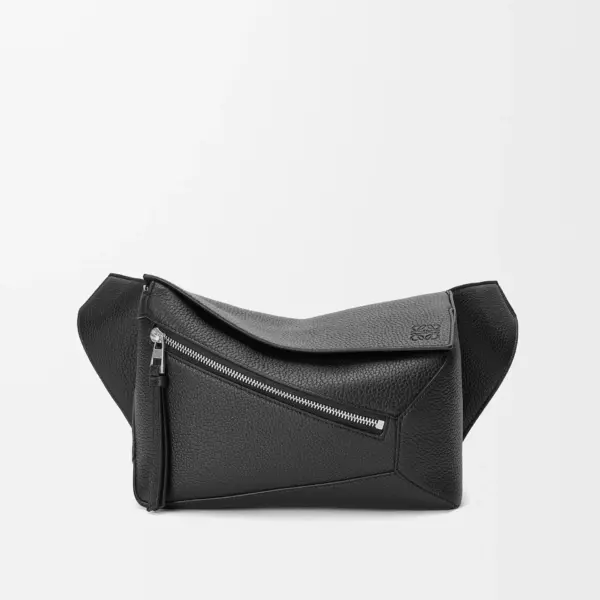 Loewe-羅意威 黑色小號粒面牛皮革 Puzzle 腰包