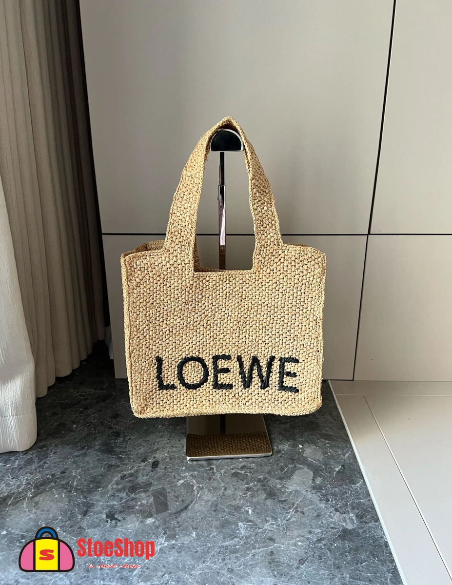 Loewe-羅意威 Font Tote 系列 自然色中號酒椰纖維斜挎包 2 Loewe-羅意威 Font Tote 系列 自然色中號酒椰纖維斜挎包
