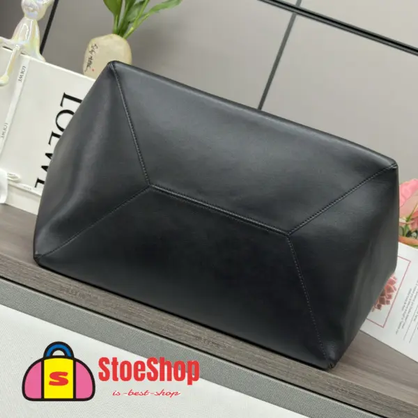 Loewe-羅意威 黑色特大號亮面牛皮革 Puzzle Fold 購物袋