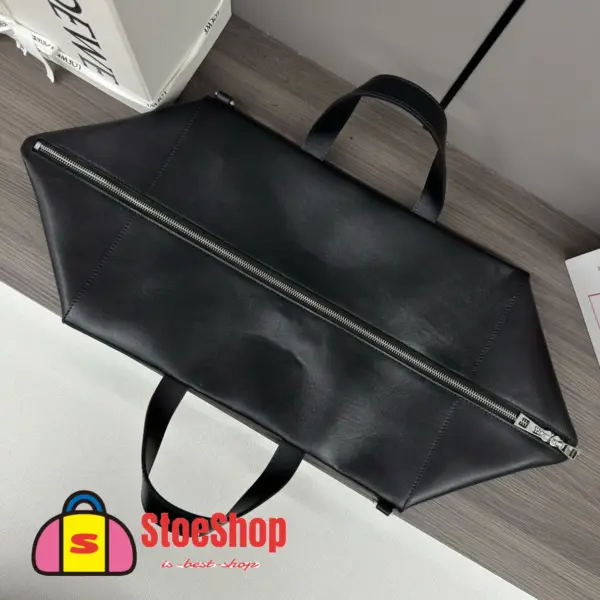 Loewe-羅意威 黑色特大號亮面牛皮革 Puzzle Fold 購物袋