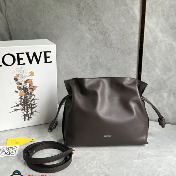 Loewe-羅意威 Flamenco 系列中號肩背手拿包 巧克力色 納帕牛皮革
