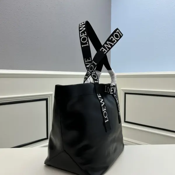Loewe-羅意威 黑色紙紋牛皮革 Fold Shopper 購物袋