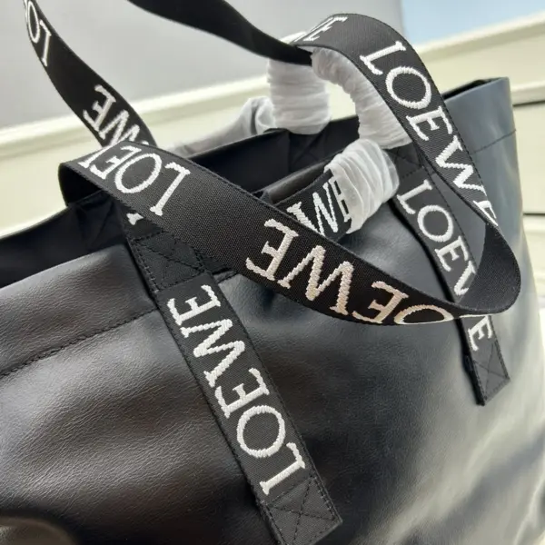 Loewe-羅意威 黑色紙紋牛皮革 Fold Shopper 購物袋