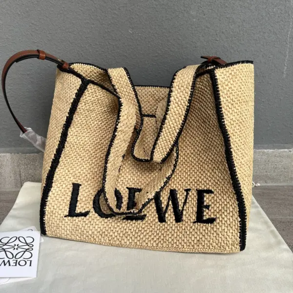 Loewe-羅意威 Font Tote 系列 自然色大號酒椰纖維斜挎包