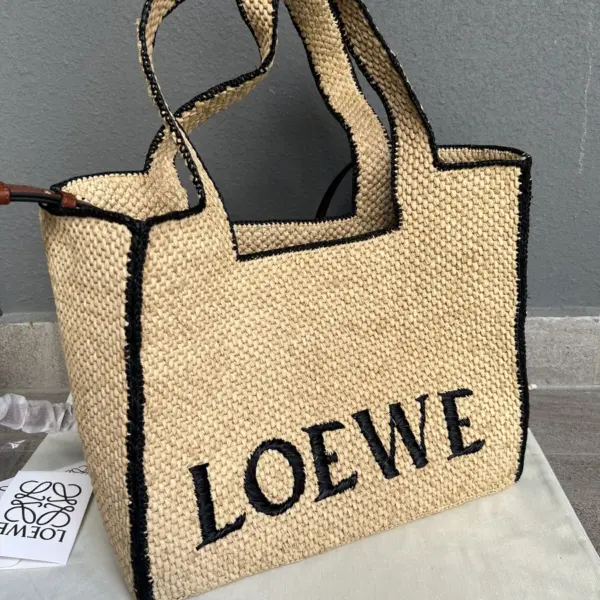 Loewe-羅意威 Font Tote 系列 自然色大號酒椰纖維斜挎包